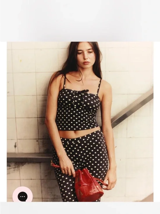 Black Polka Dot Cropped Tank Top - Cream Dots - Picture 2 of 8